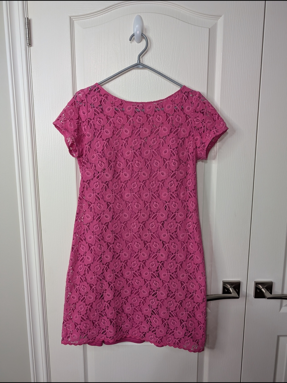 Jessica Howard Pink Lace Short-Sleeve Midi Dress
